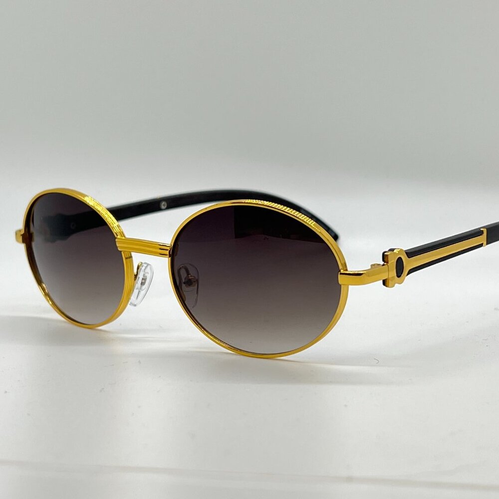 Men Sunglasses Hip Hop Gradient Green Lens Gold Frame‎ Retro Shades Metal